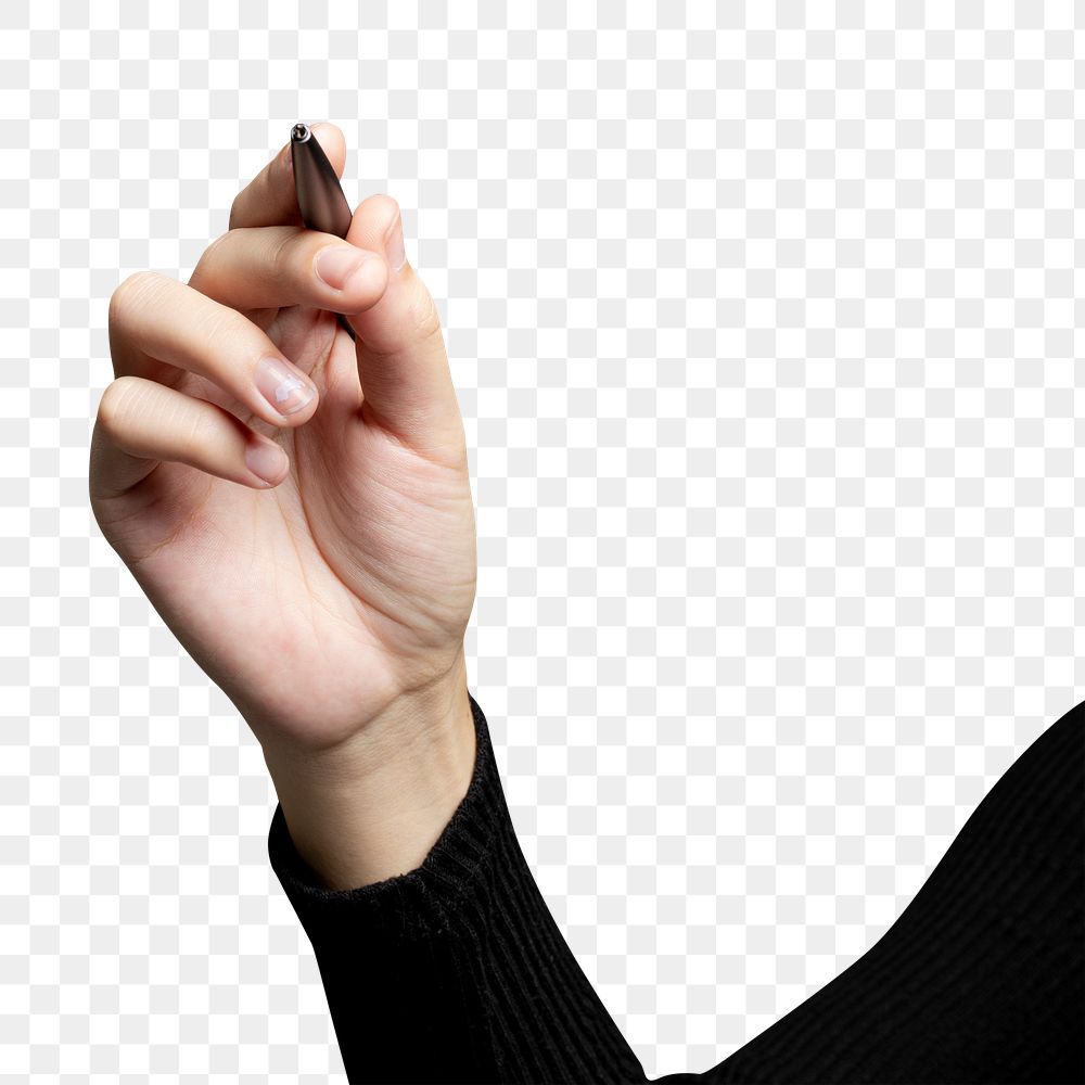 Hand gesture png mockup using a pen and writing on an invisible screen