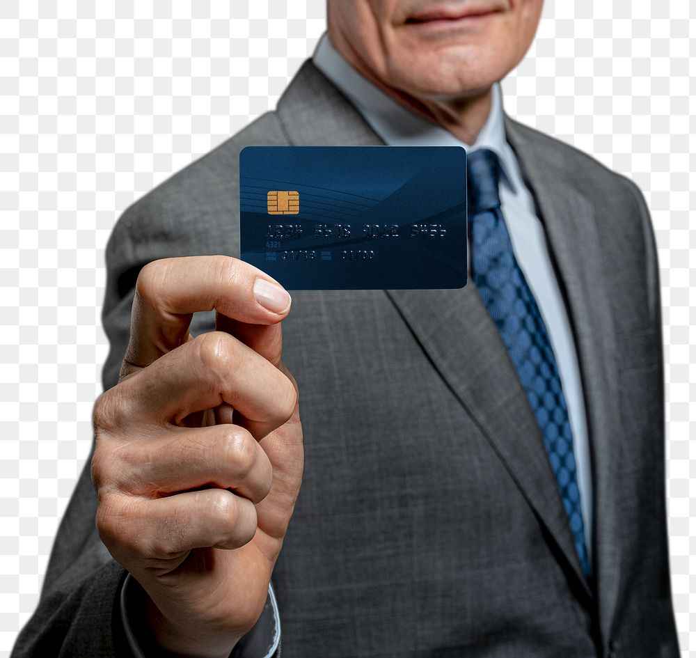 Credit card png mockup presented by a businessman