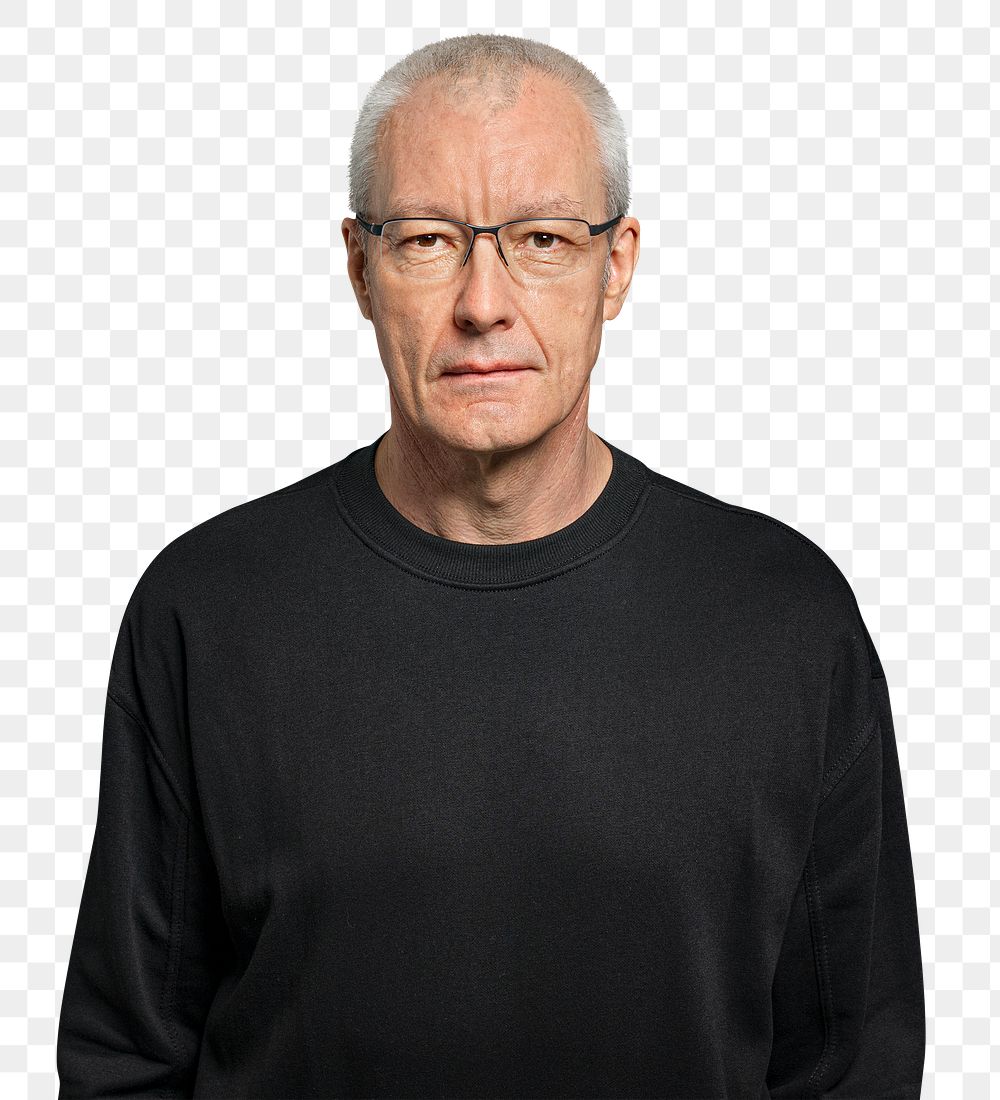 Senior man png mockup in black tee portrait