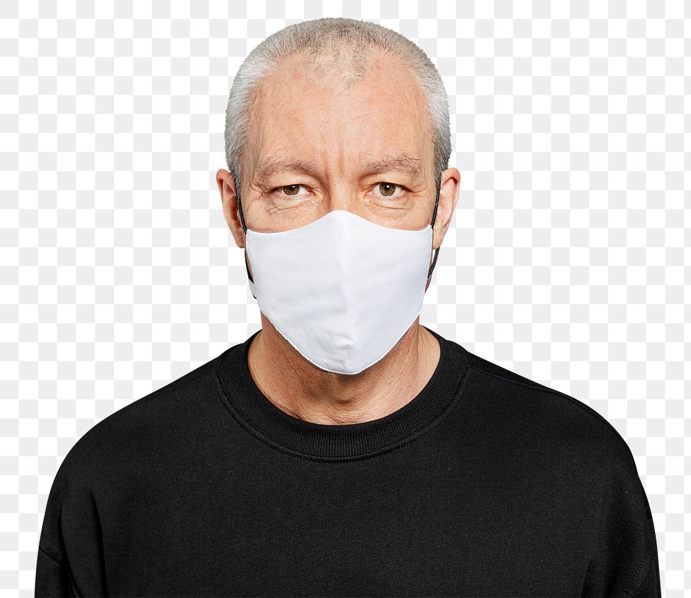Senior man png mockup wearing a face mask