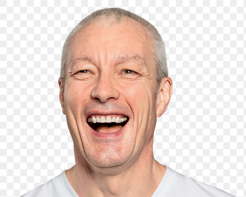 Happy senior man png transparent, smiling face portrait