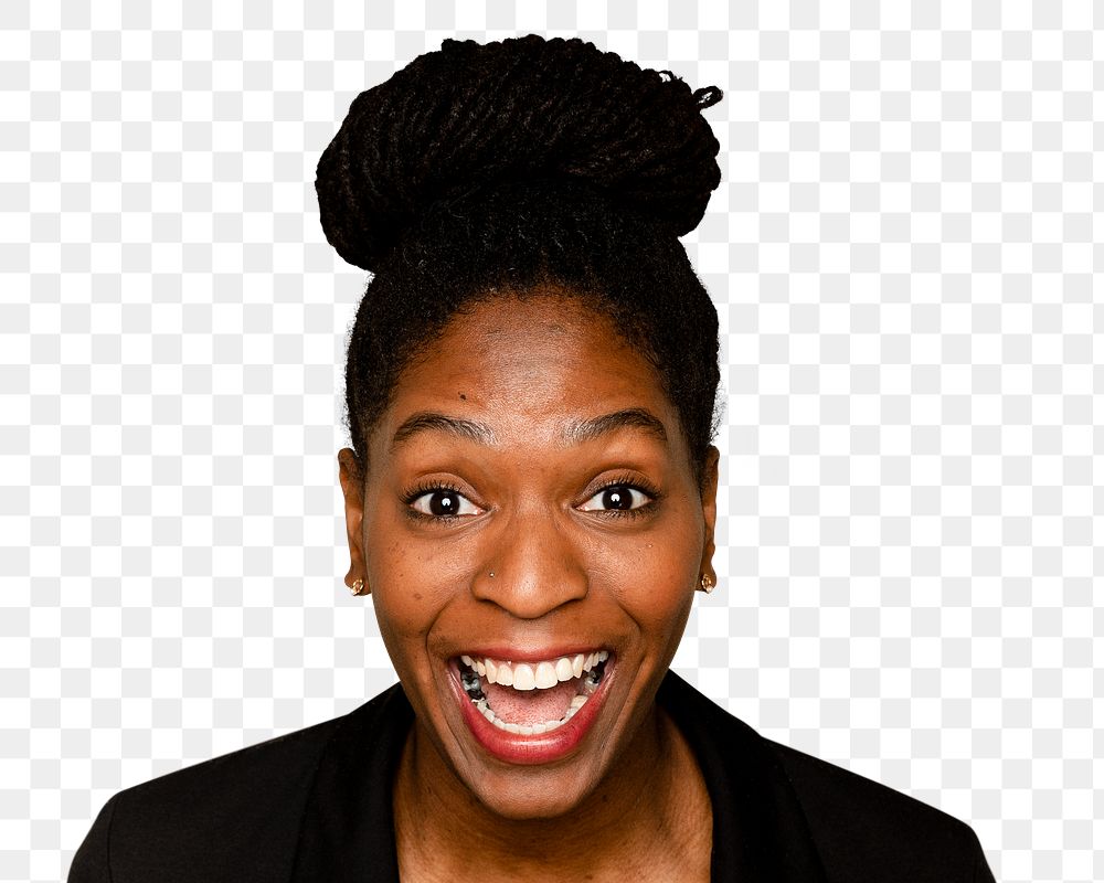 Business woman png transparent, surprised emotion portrait