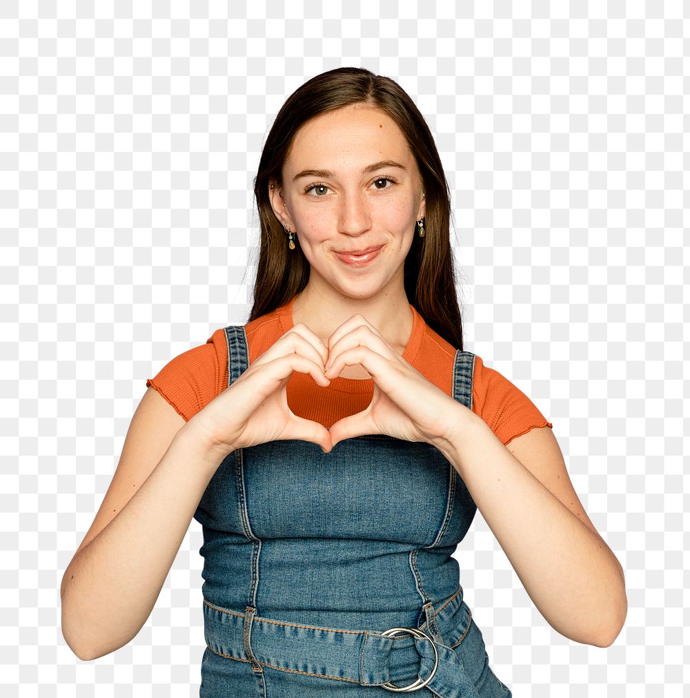 Woman mockup png doing heart hands gesture