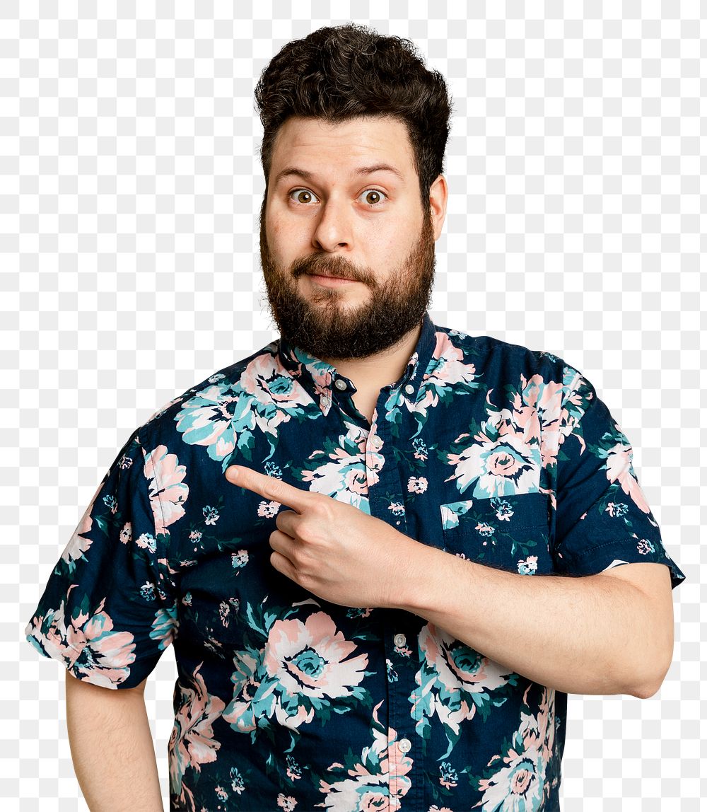 Bearded man mockup png in floral summer shirt