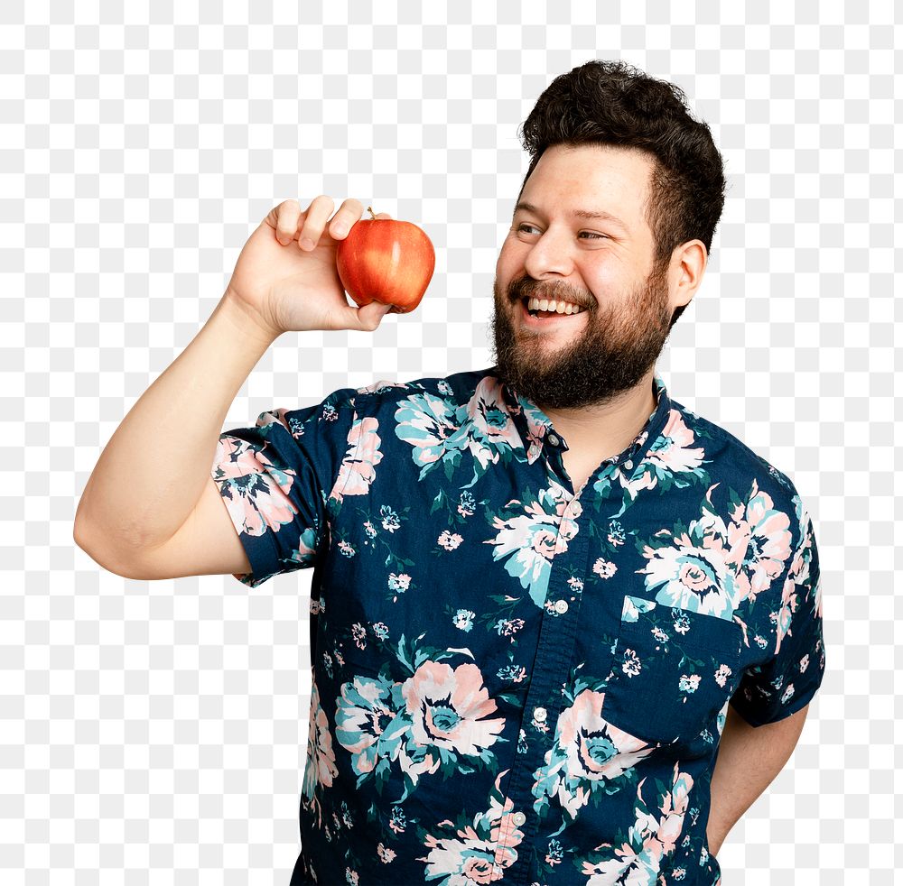 Man holding apple mockup png for healthy eating campaign