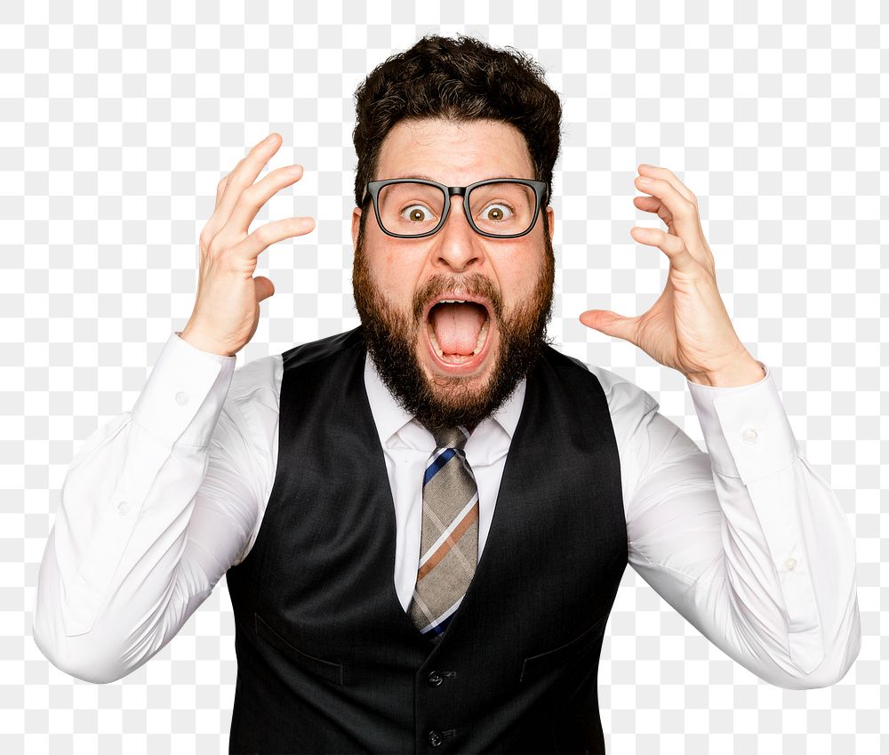 Businessman screaming mockup png shocked facial expression