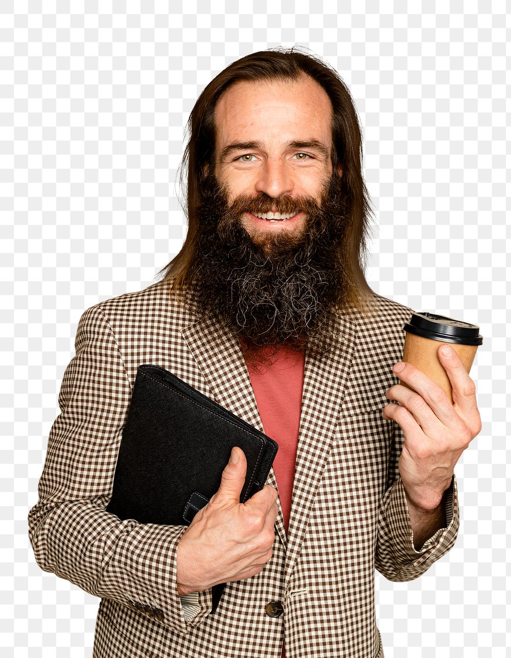 Businessman mockup png holding coffee cup