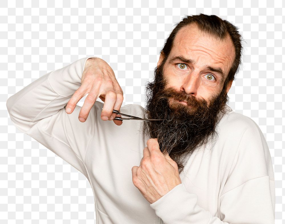 Man cutting beard mockup png grooming transparent background