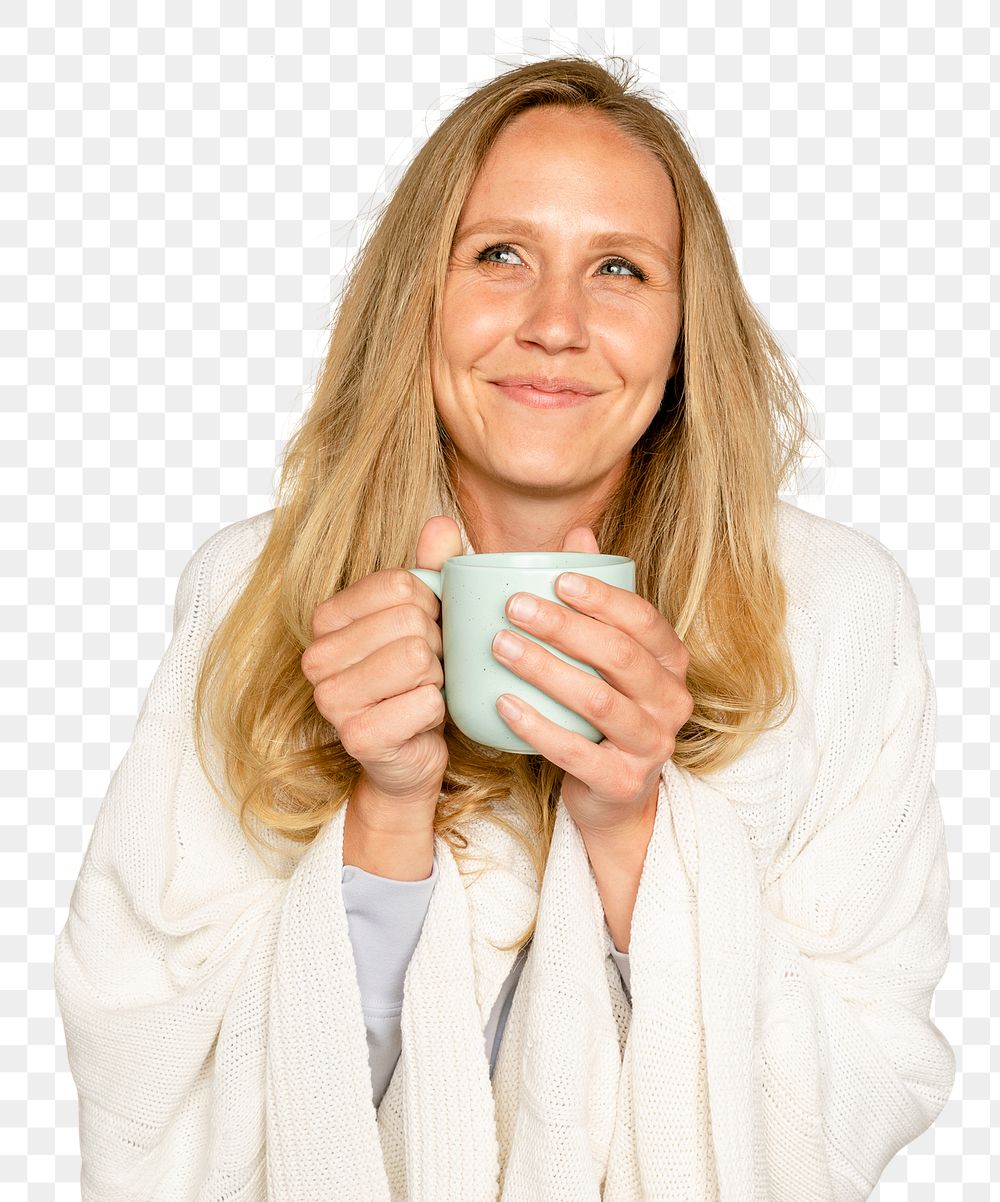 Woman mockup png holding coffee mug