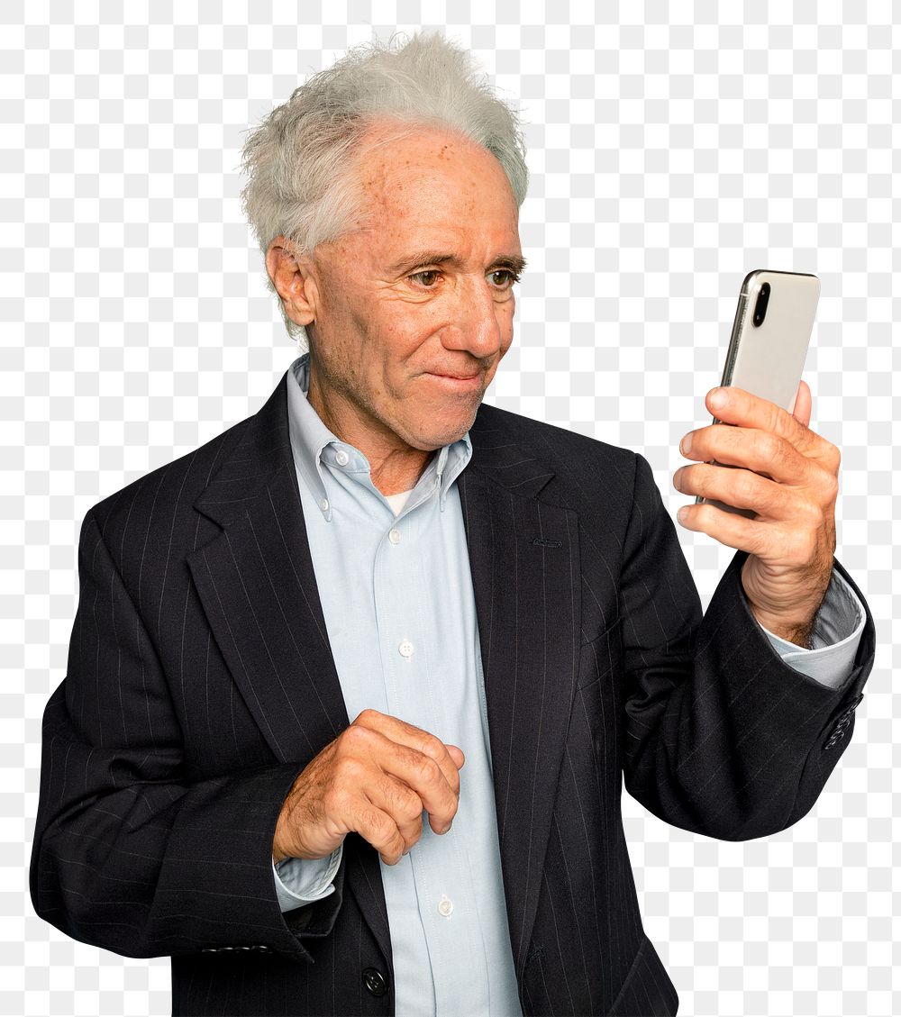 Senior man mockup png video calling on smartphone digital device