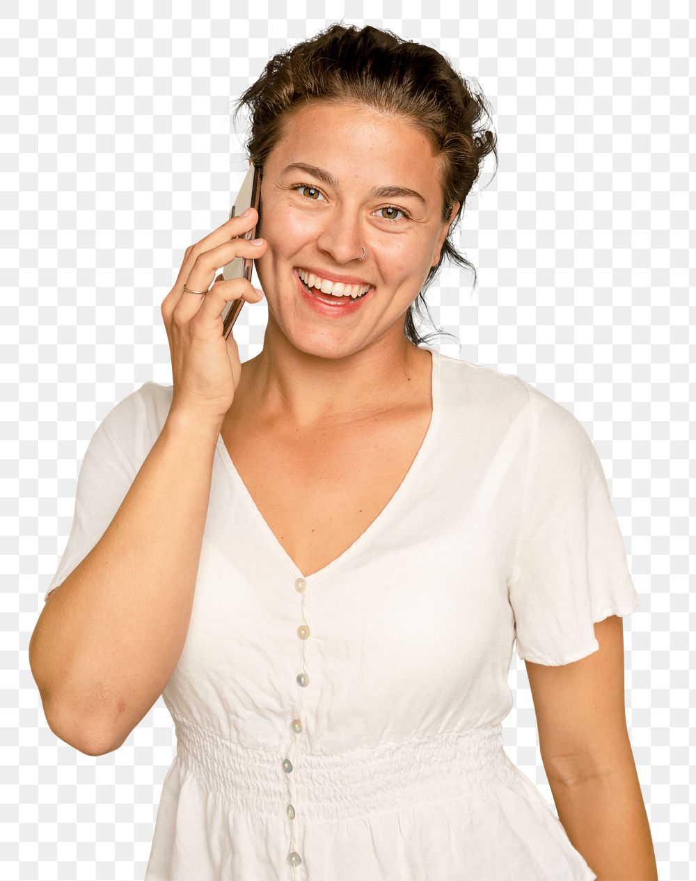 Beautiful woman mockup png having a phone call digital device