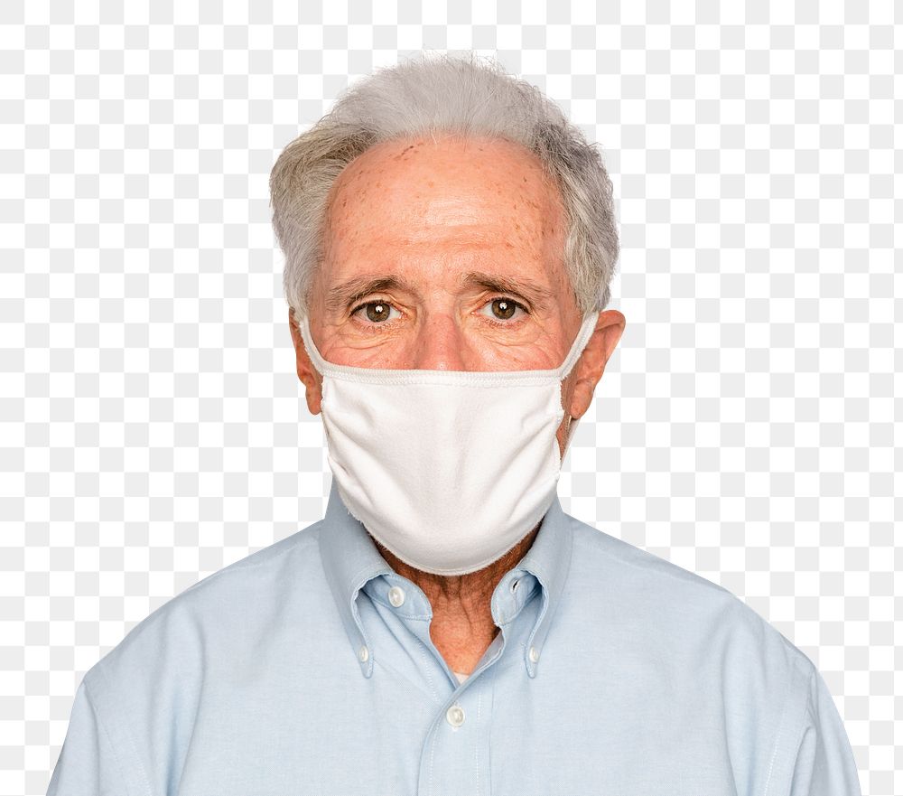 Senior man wearing mask mockup png in the new normal