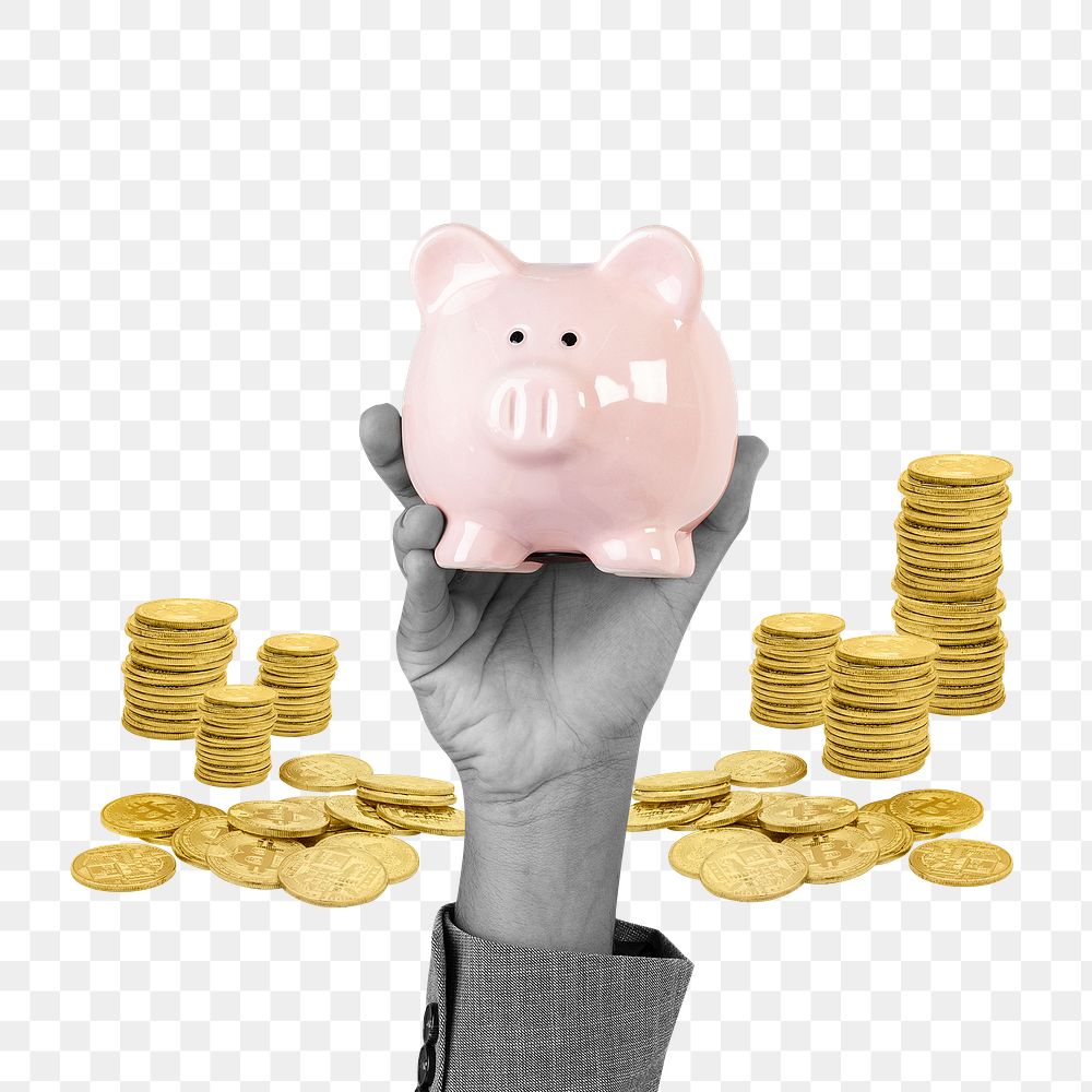Png Piggy bank hand mockup financial savings concept remix