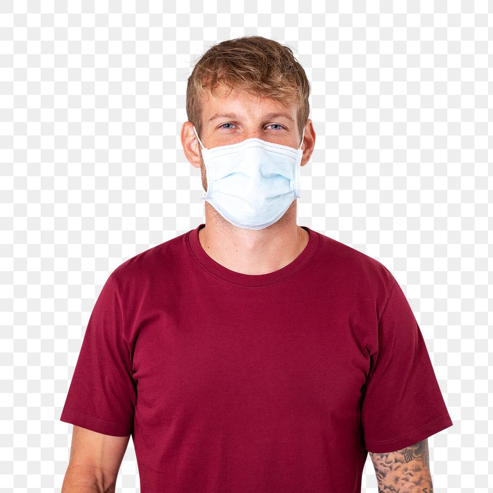 Png European man mockup wearing face mask in the new normal