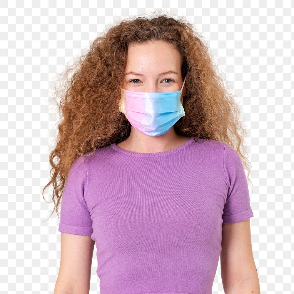 Png European woman mockup wearing face mask in the new normal