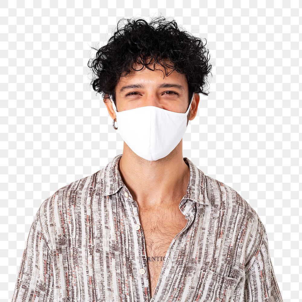 Png Latin man mockup wearing face mask in the new normal