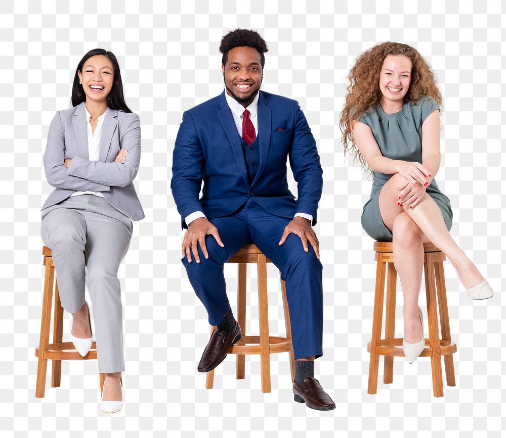 Png Successful business people mockup sitting on a wooden stool jobs and career campaign