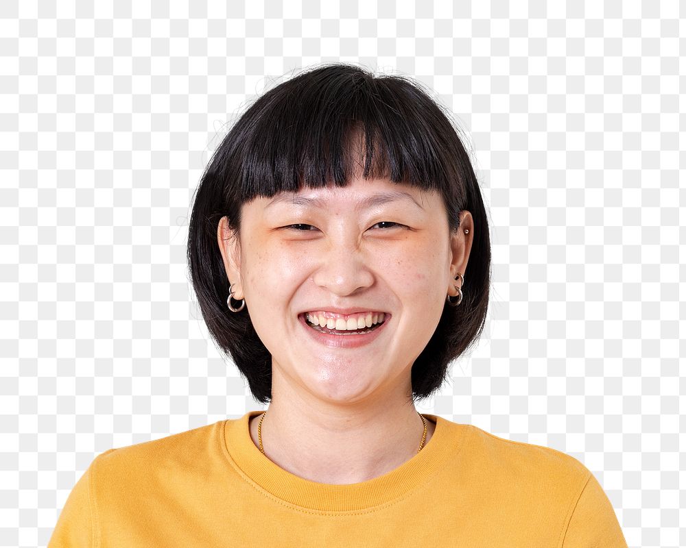 Asian woman png transparent, happy smiling face portrait