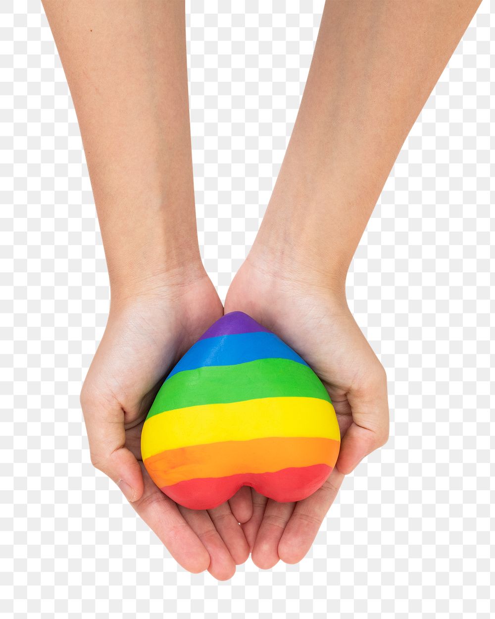 Png LGBTQ+ community heart mockup with hands presenting