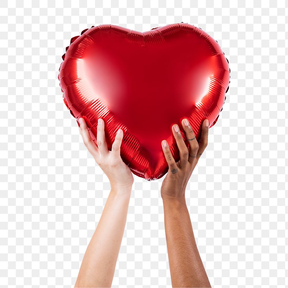 Png Valentines heart balloon mockup held by a person