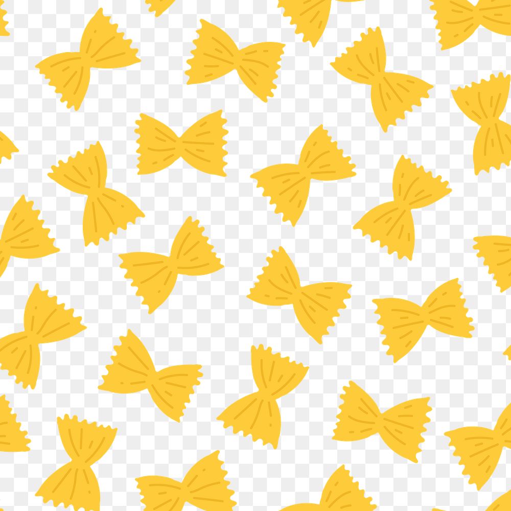 Farfalle png pasta pattern background in yellow bow shape border