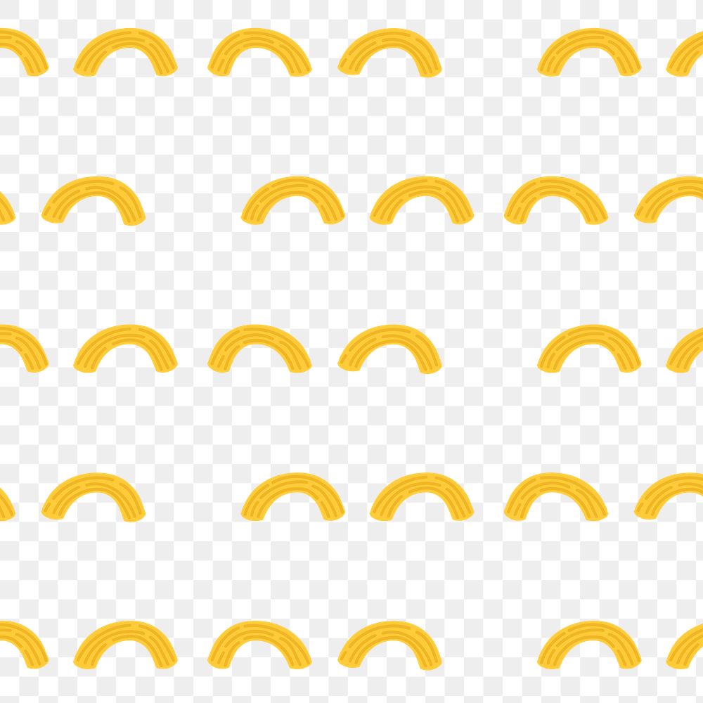 Macaroni png pasta food pattern background in yellow cute doodle style