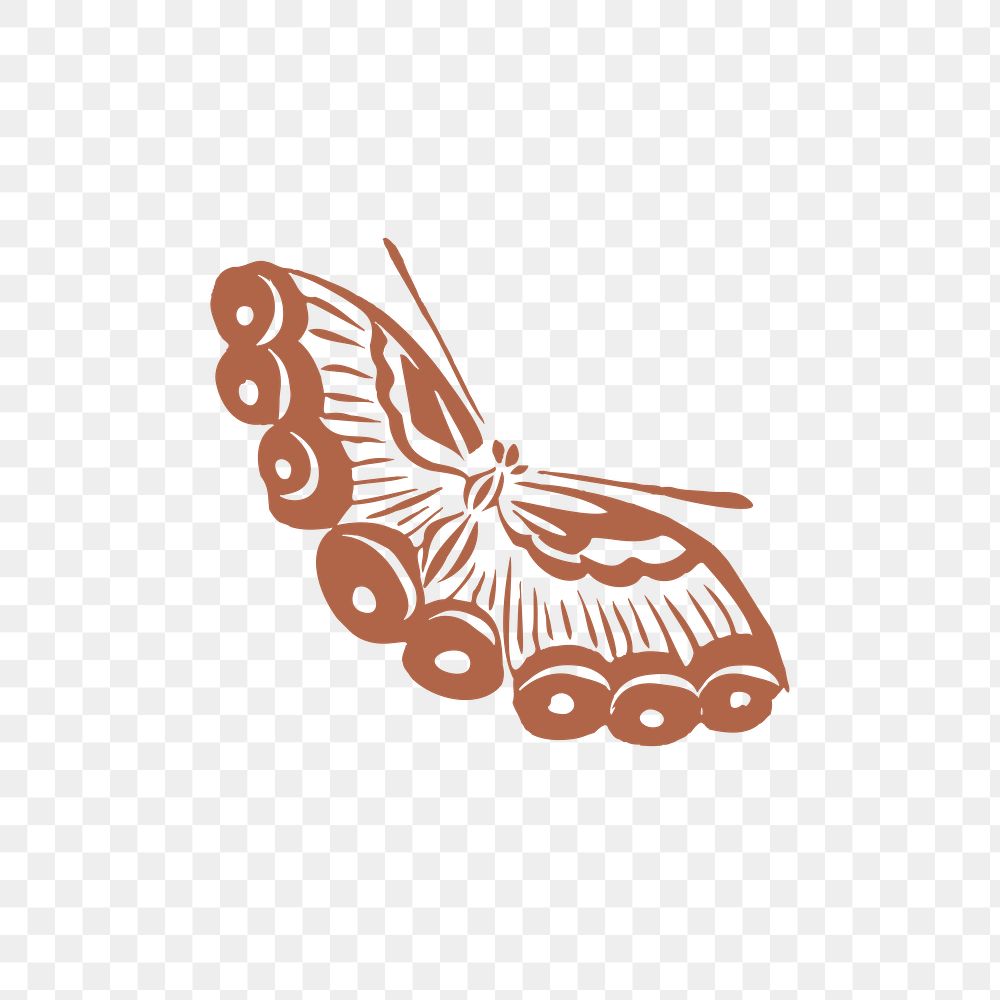 Vintage butterfly png sticker in brown