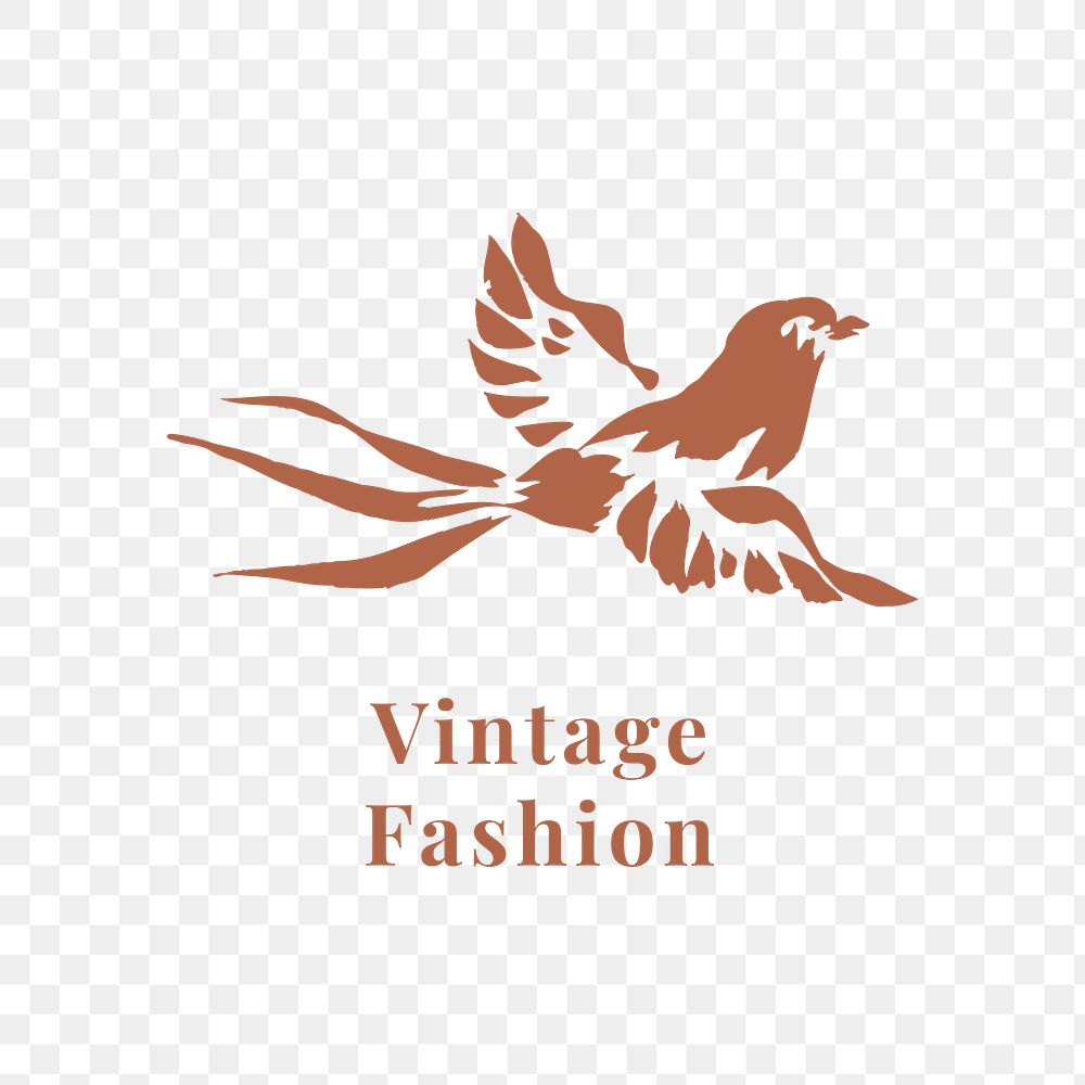 Flying bird png badge for vintage fashion brands in earth tone