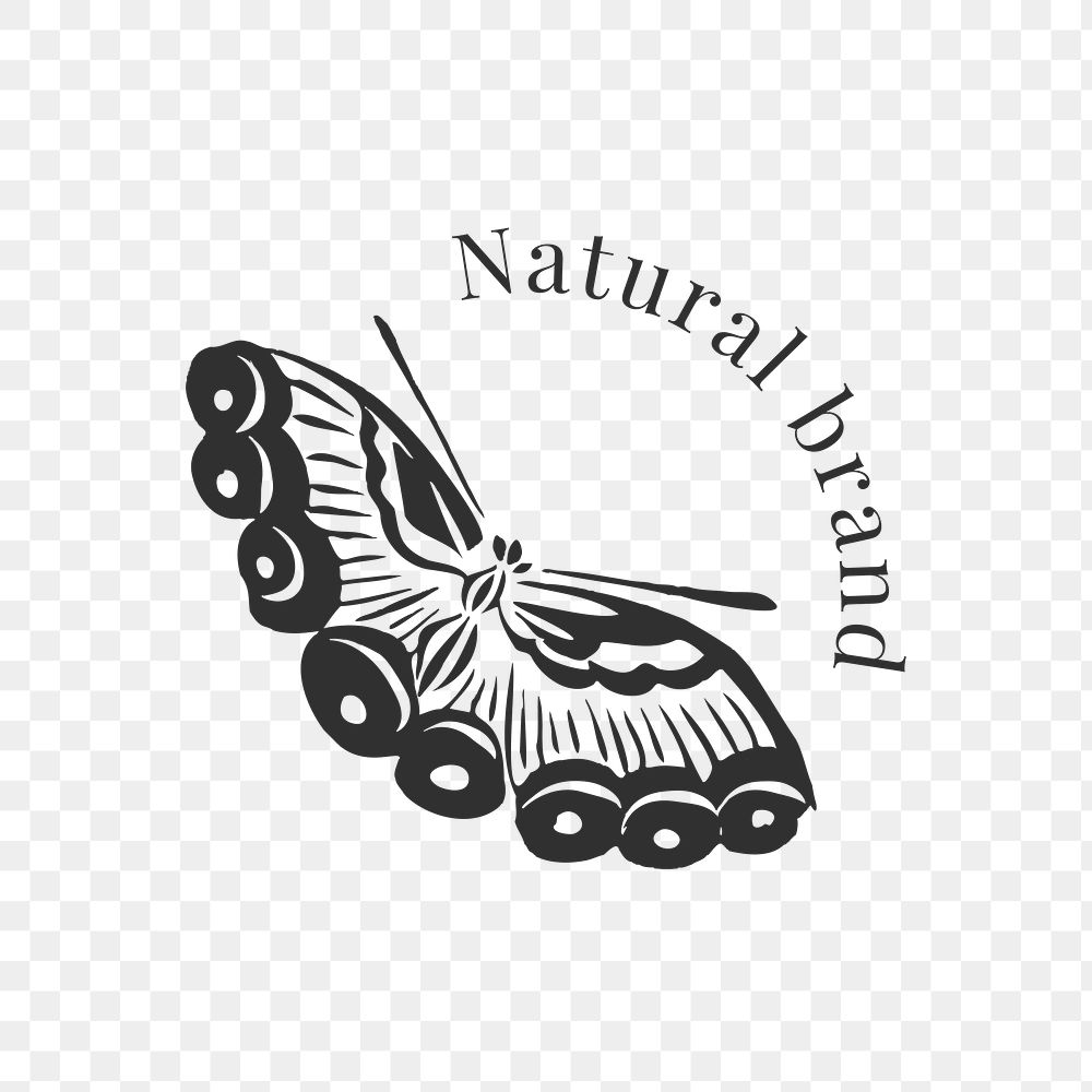 Butterfly logo png for vintage natural brands in black