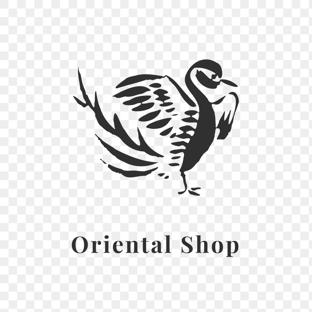 Oriental bird png badge for organic brands in black