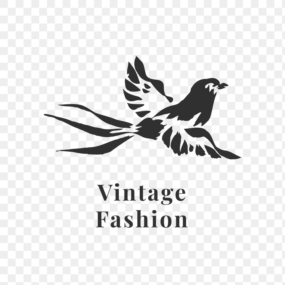 Flying bird png badge for vintage fashion brands in black