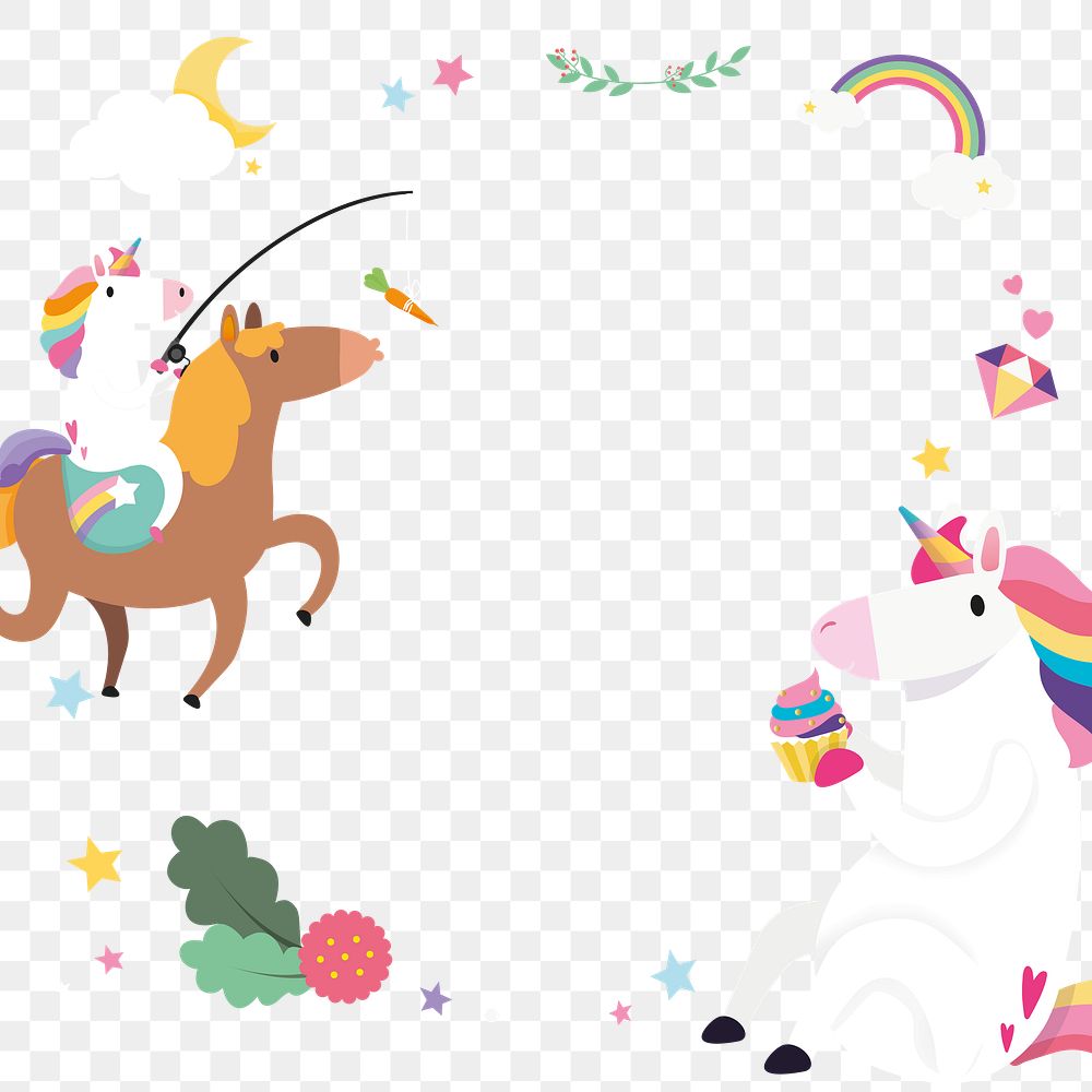 Unicorn png colorful frame magical theme for kids