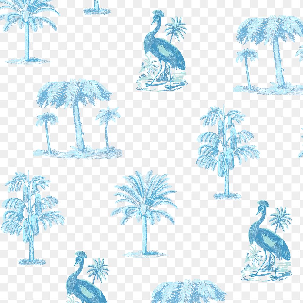 Tropical pattern png in blue tone transparent background