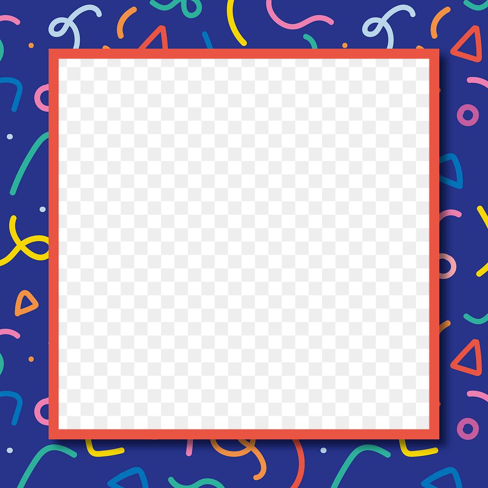 Colorful memphis frame png transparent background