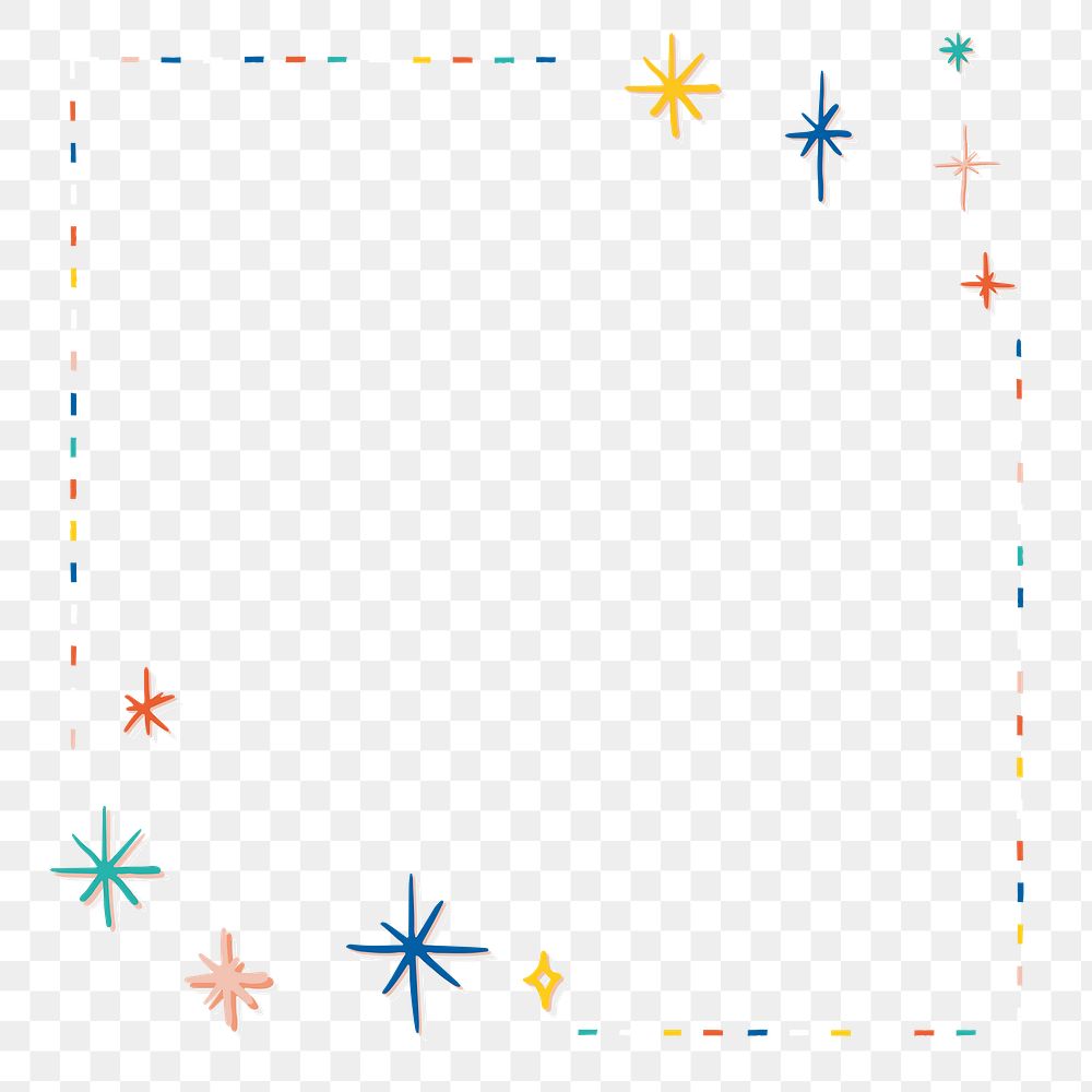 Colorful minimal star frame png transparent background