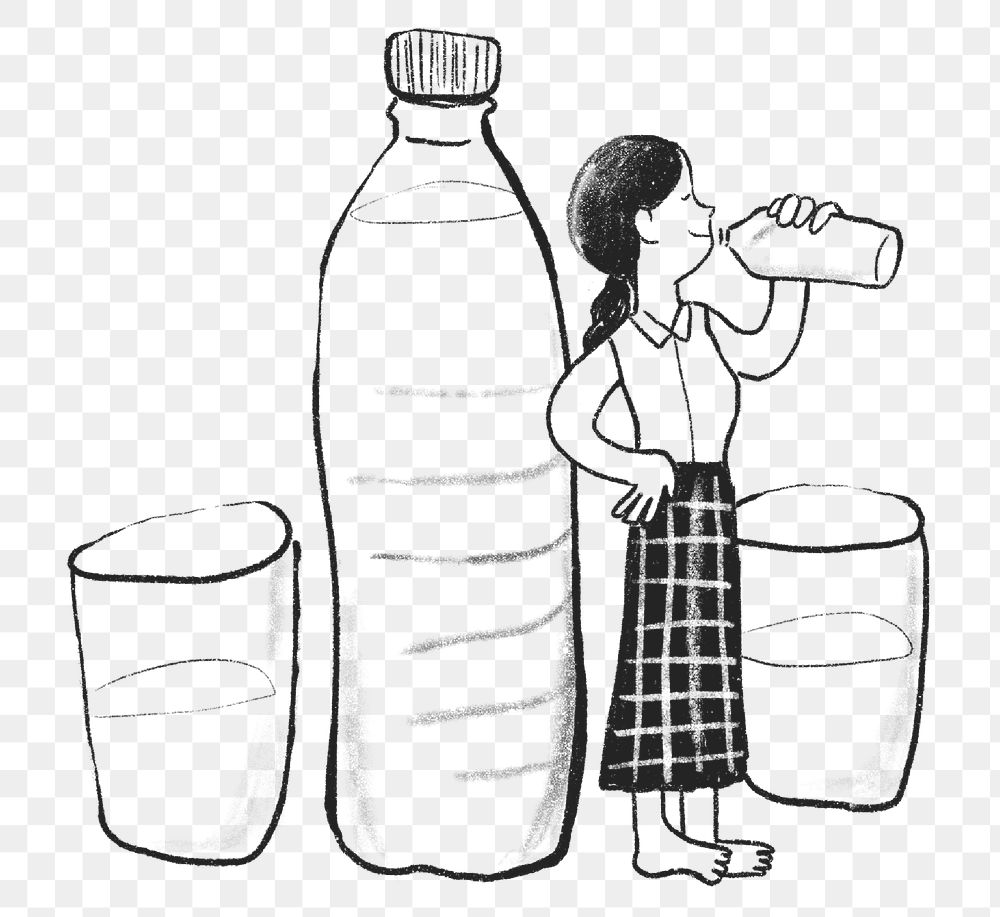 Drinking water png element healthy dairy habits healthcare doodle