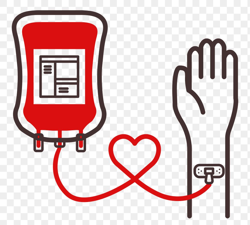 Hand donating blood png health charity illustration in minimal line art style