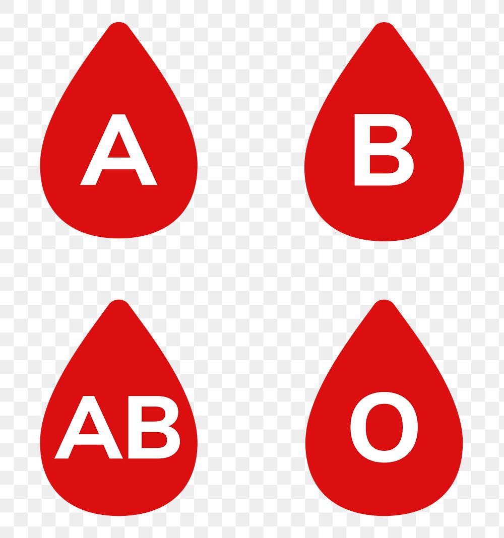 Blood types red icons png red health charity illustration set