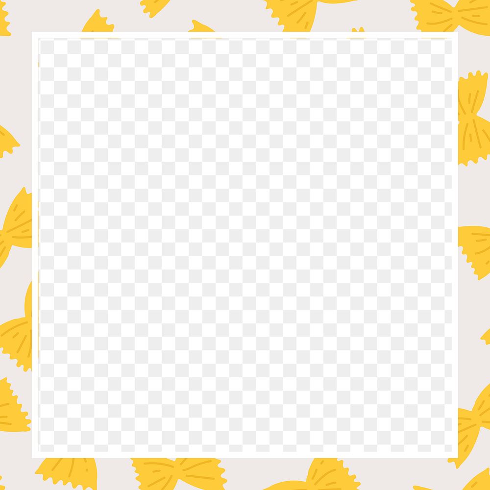 Cute png farfalle pasta frame in square shape doodle food pattern