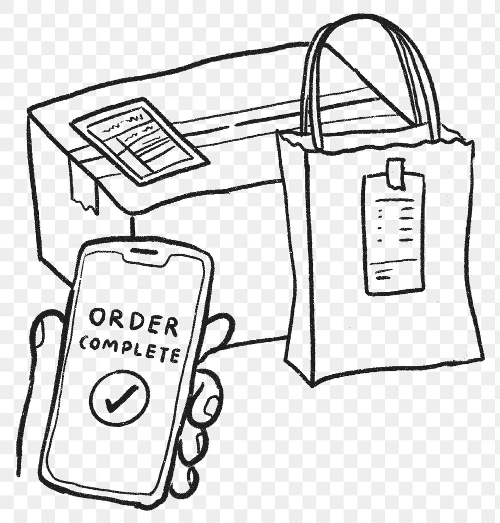 E-commerce png business doodle, online delivery order complete