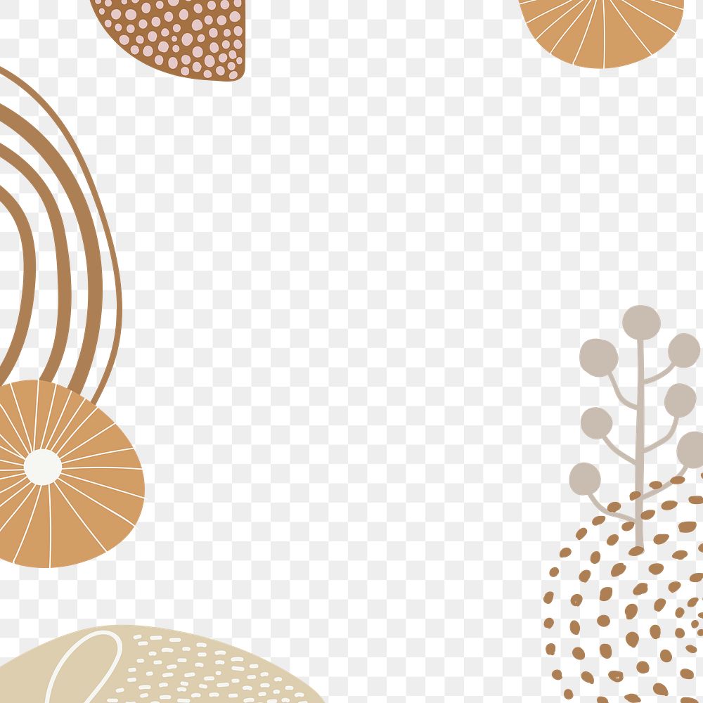 Abstract Memphis png frame background, beige floral designs