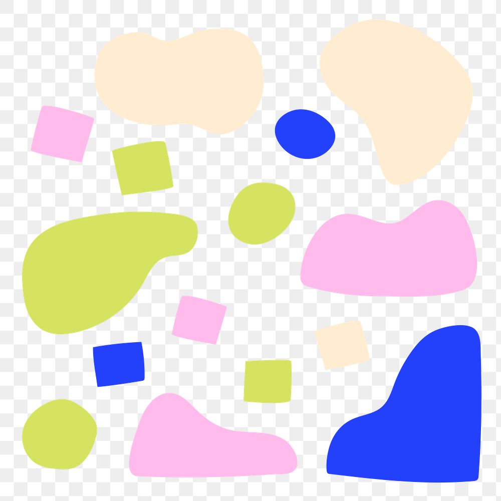Liquid blob png collage element, abstract colorful amorphous clip art on transparent background set