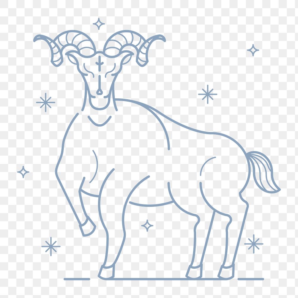 Aesthetic Aries png sticker, line art astrological graphic, transparent background