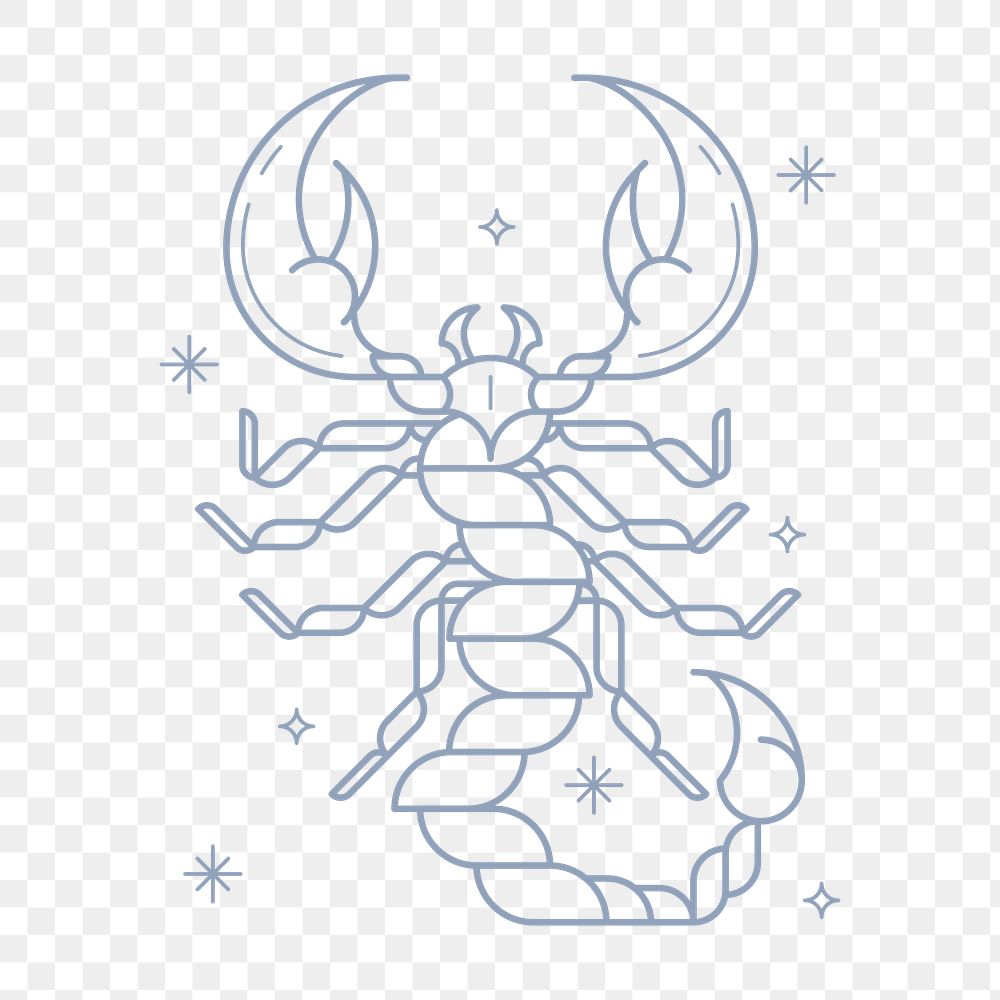 Aesthetic Scorpio png sticker, line art astrological graphic, transparent background