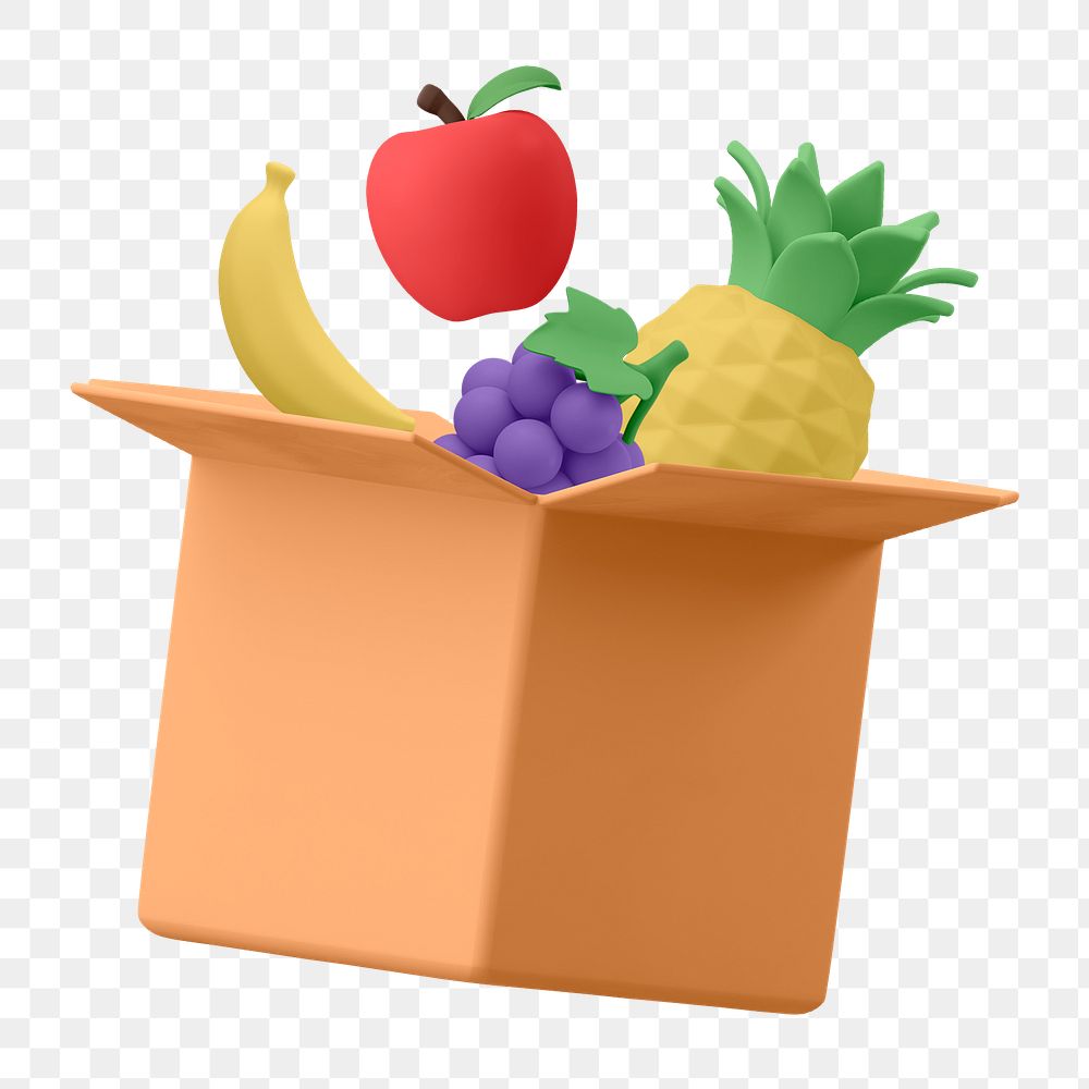 Fruit box png sticker, 3D rendered food business design, transparent background