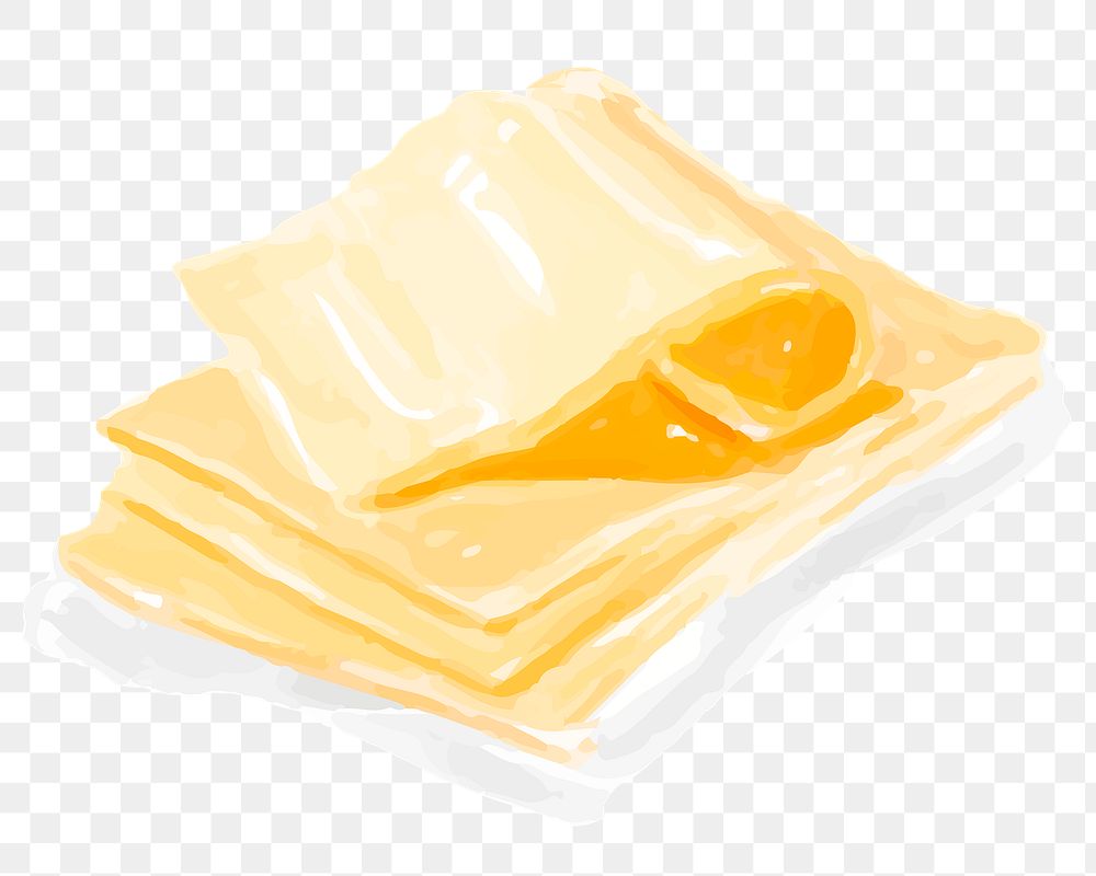 Hand drawn sliced cheese png sticker watercolor