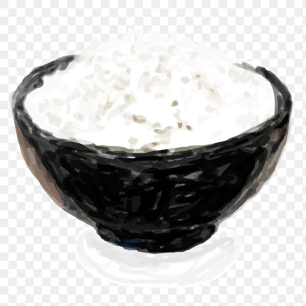 White rice bowl png sticker hand drawn