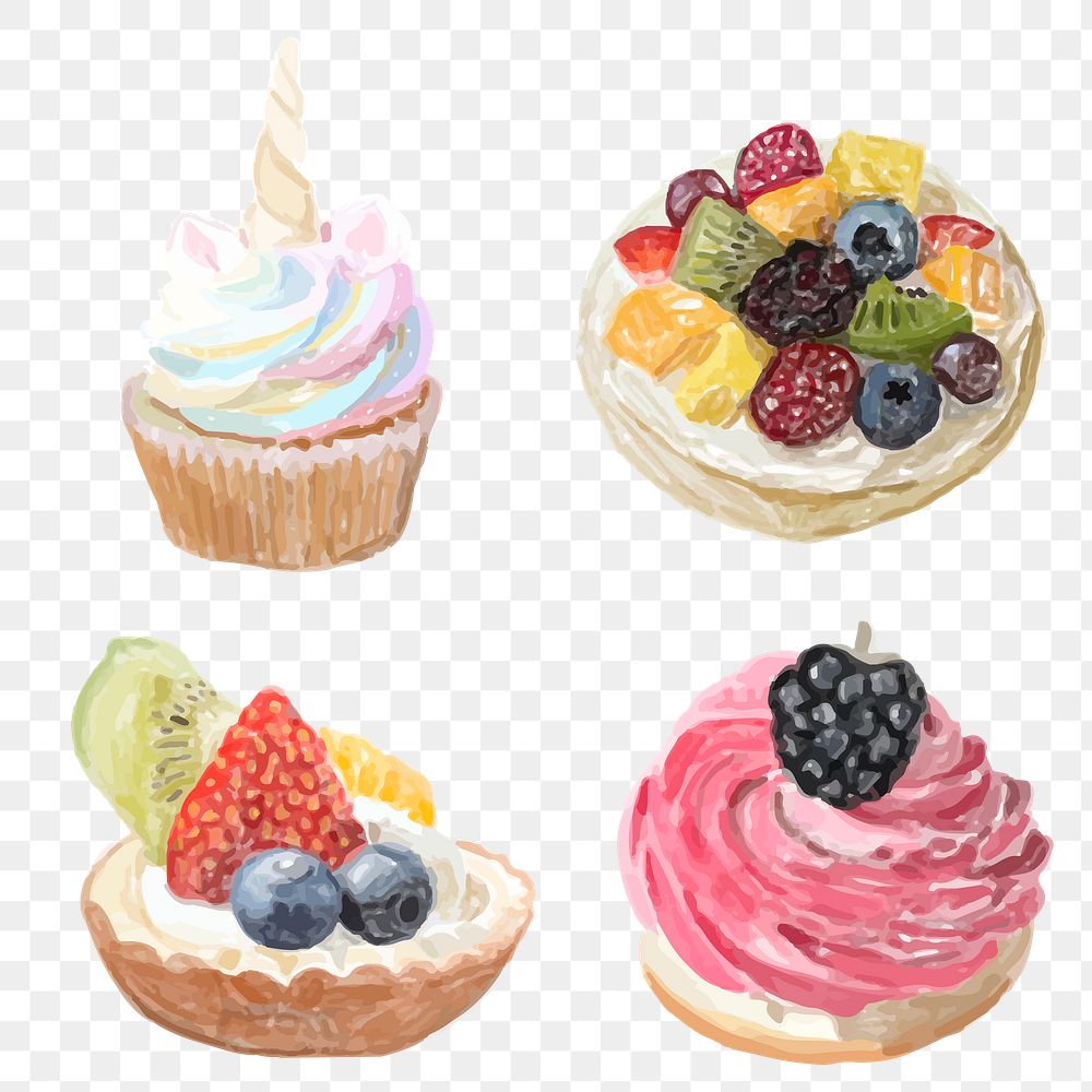 Colorful desserts png sticker drawing illustration set