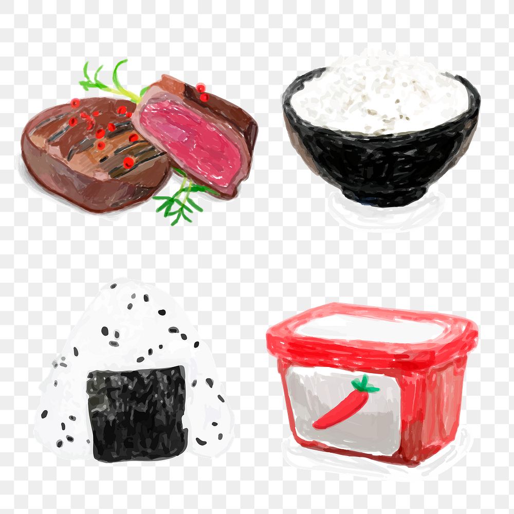 Korean and Japanese food png watercolor set