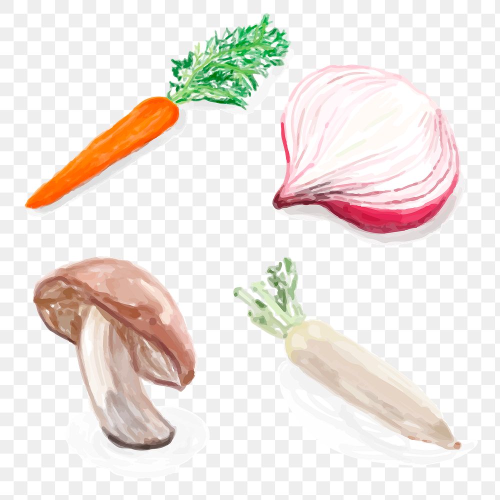 Watercolor colorful vegetables png sticker collection